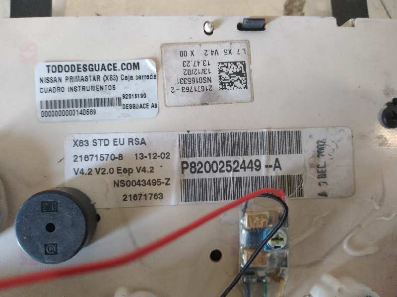 CUADRO INSTRUMENTOS NISSAN PRIMASTAR (X83) Caja cerrada batalla corta 2,76t   |   04.03 - ...