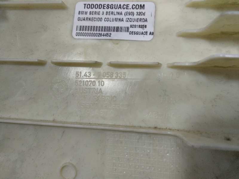 GUARNECIDO COLUMNA IZQUIERDA BMW SERIE 3 BERLINA (E90) 320d   |   03.10 - 12.11
