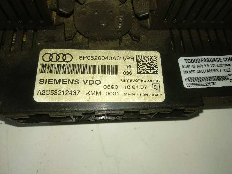 MANDO CALEFACCION / AIRE ACONDICIONADO AUDI A3 (8P) 2.0 TDI Ambiente (DPF)   |   04.05 - 12.12