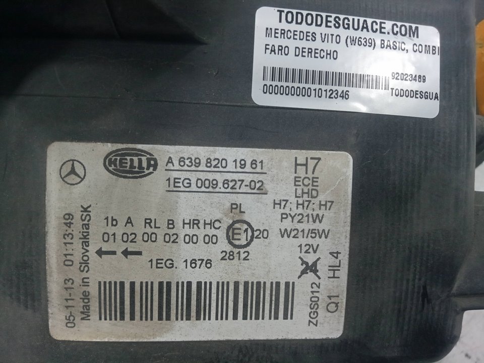 FARO DERECHO MERCEDES-BENZ VITO (W639) BASIC, COMBI 115  CDI  Compacto  (639.601)