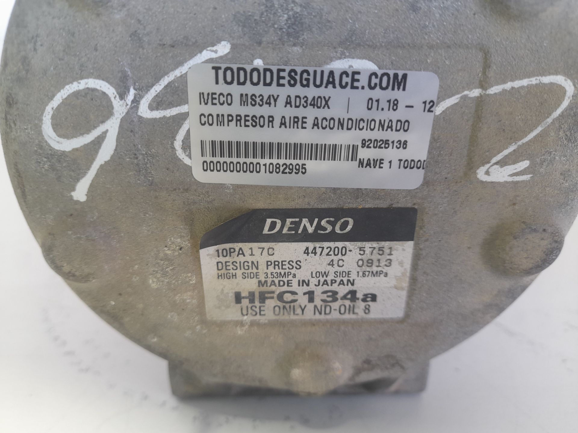 COMPRESOR AIRE ACONDICIONADO IVECO MS34Y AD340X