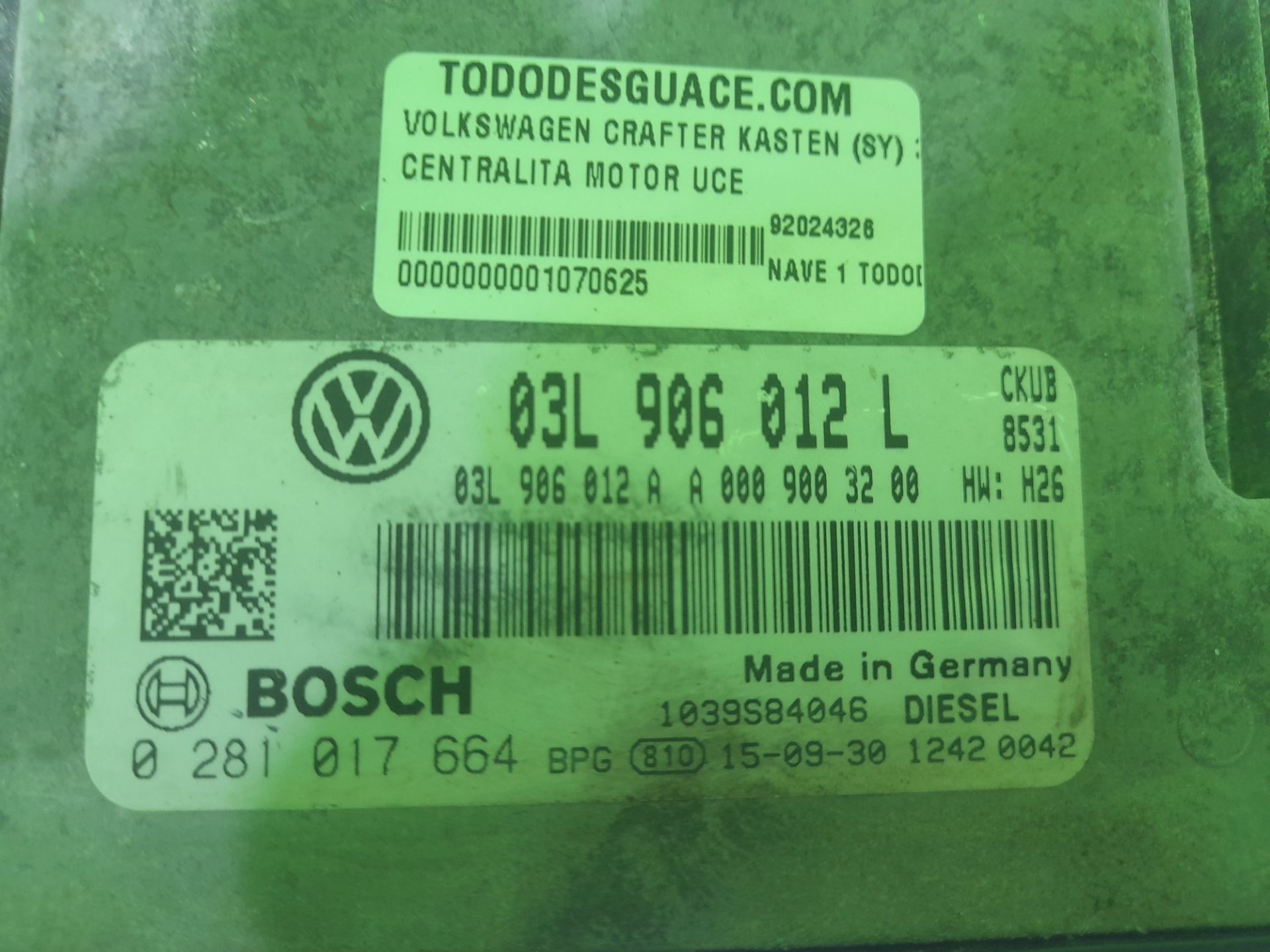 CENTRALITA MOTOR UCE VOLKSWAGEN CRAFTER KASTEN (SY) 35 FURGÓN BL TA RWD