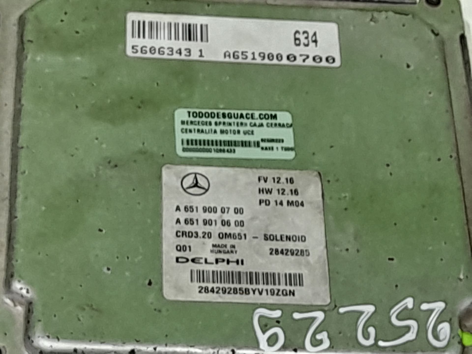 CENTRALITA MOTOR UCE MERCEDES-BENZ SPRINTERII CAJA CERRADA (DESDE 01.06) 210/213/216 CDI (906.611/613)
