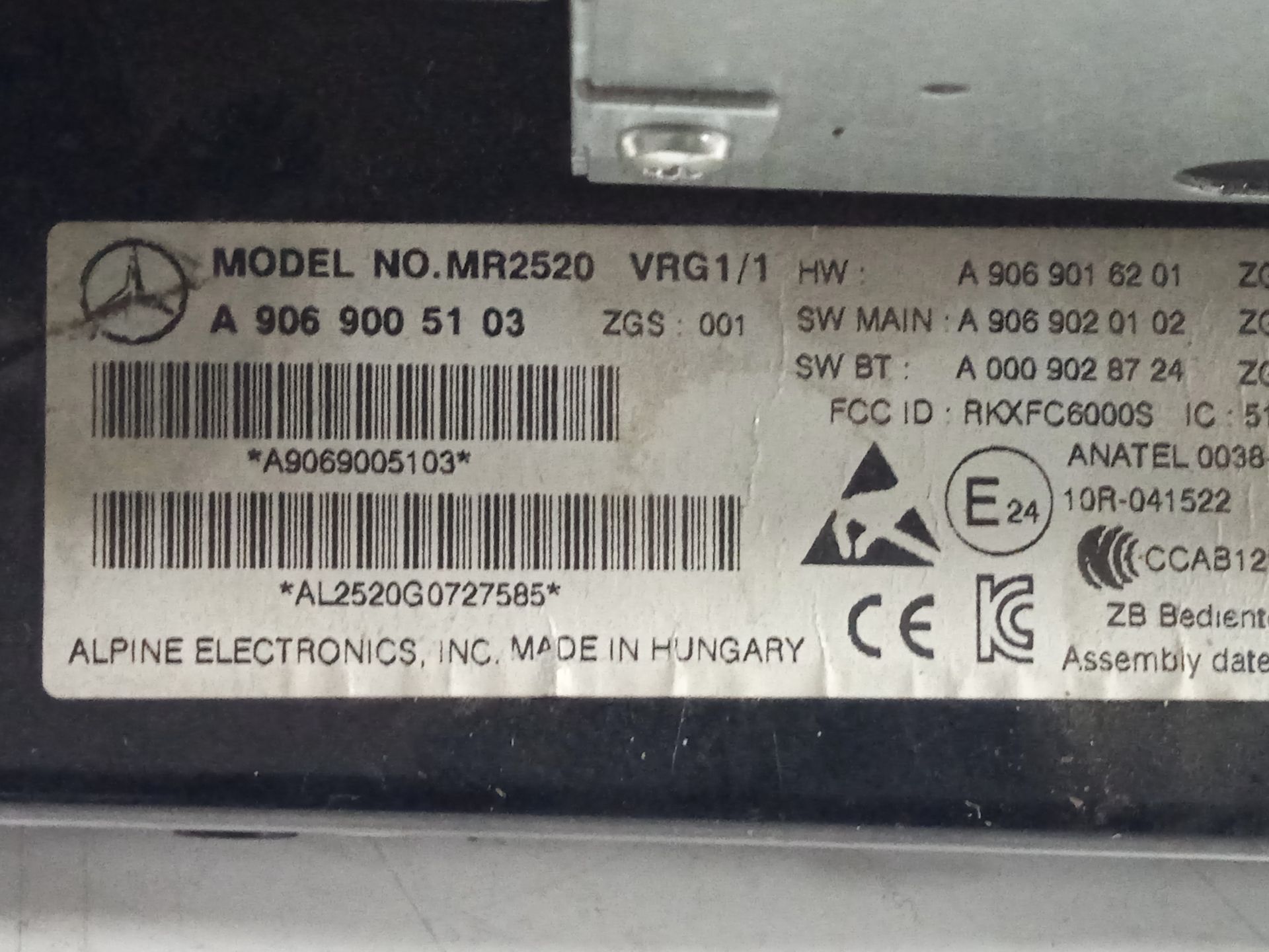 SISTEMA AUDIO / RADIO CD MERCEDES-BENZ SPRINTERII CAJA CERRADA (DESDE 01.06) 210/211/213/214/216 CDI (906.611/613)