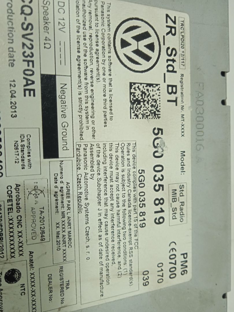 SISTEMA AUDIO / RADIO CD VOLKSWAGEN GOLF VII LIM. GTI BlueMotion