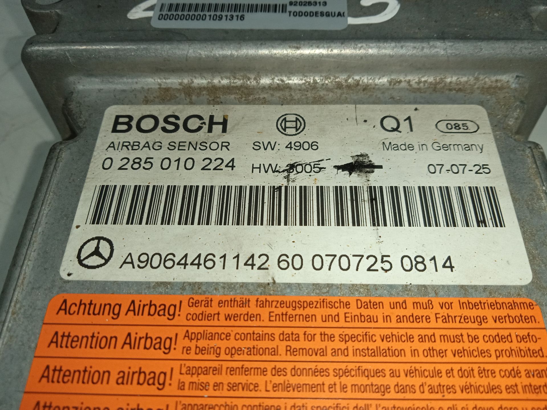 CENTRALITA AIRBAG MERCEDES-BENZ SPRINTERII COMBI (DESDE 01.06) 311 / 313 / 314 / 316 CDI (906.731/733/735)