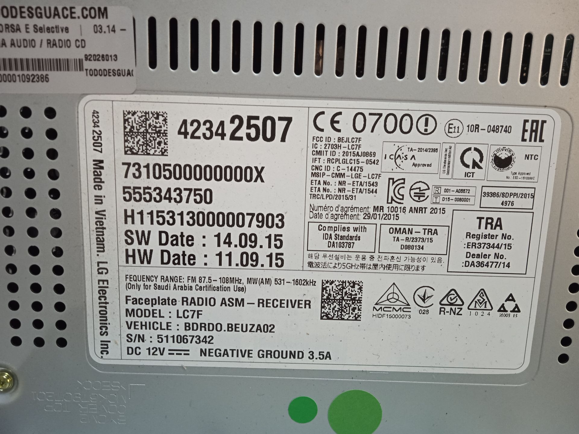 SISTEMA AUDIO / RADIO CD OPEL CORSA E Selective