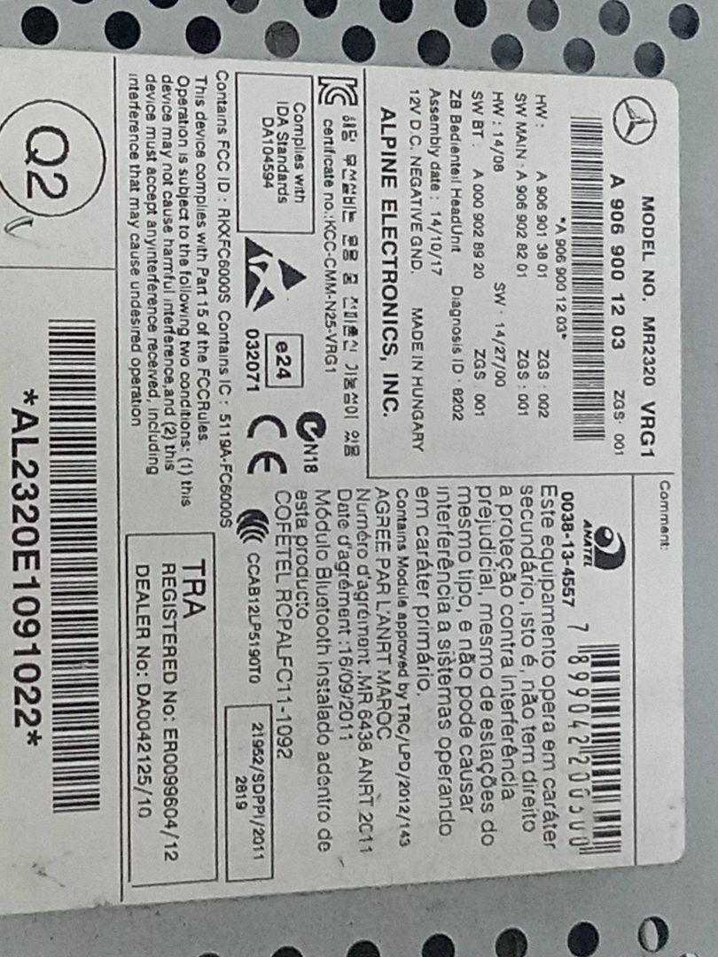 SISTEMA AUDIO / RADIO CD MERCEDES-BENZ SPRINTERII CAJA CERRADA (DESDE 01.06) *