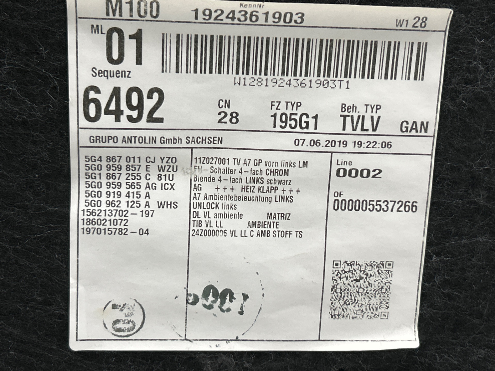 PAÑO PUERTA DELANTERO IZQUIERDO VOLKSWAGEN GOLF VII SPORTSVAN Advance