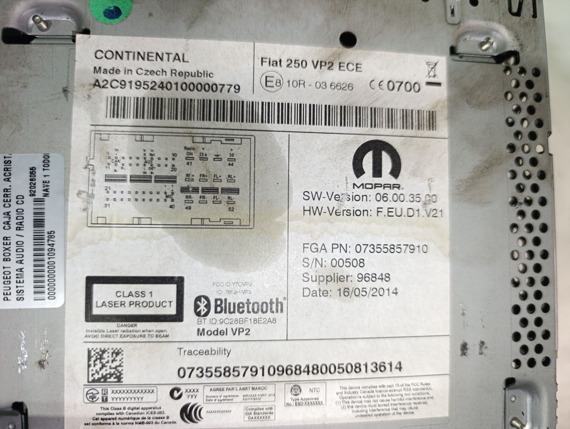 SISTEMA AUDIO / RADIO CD FIAT DUCATO CAJA CERRADA 35 TECHO ELEVADO (06.2006 =>) *