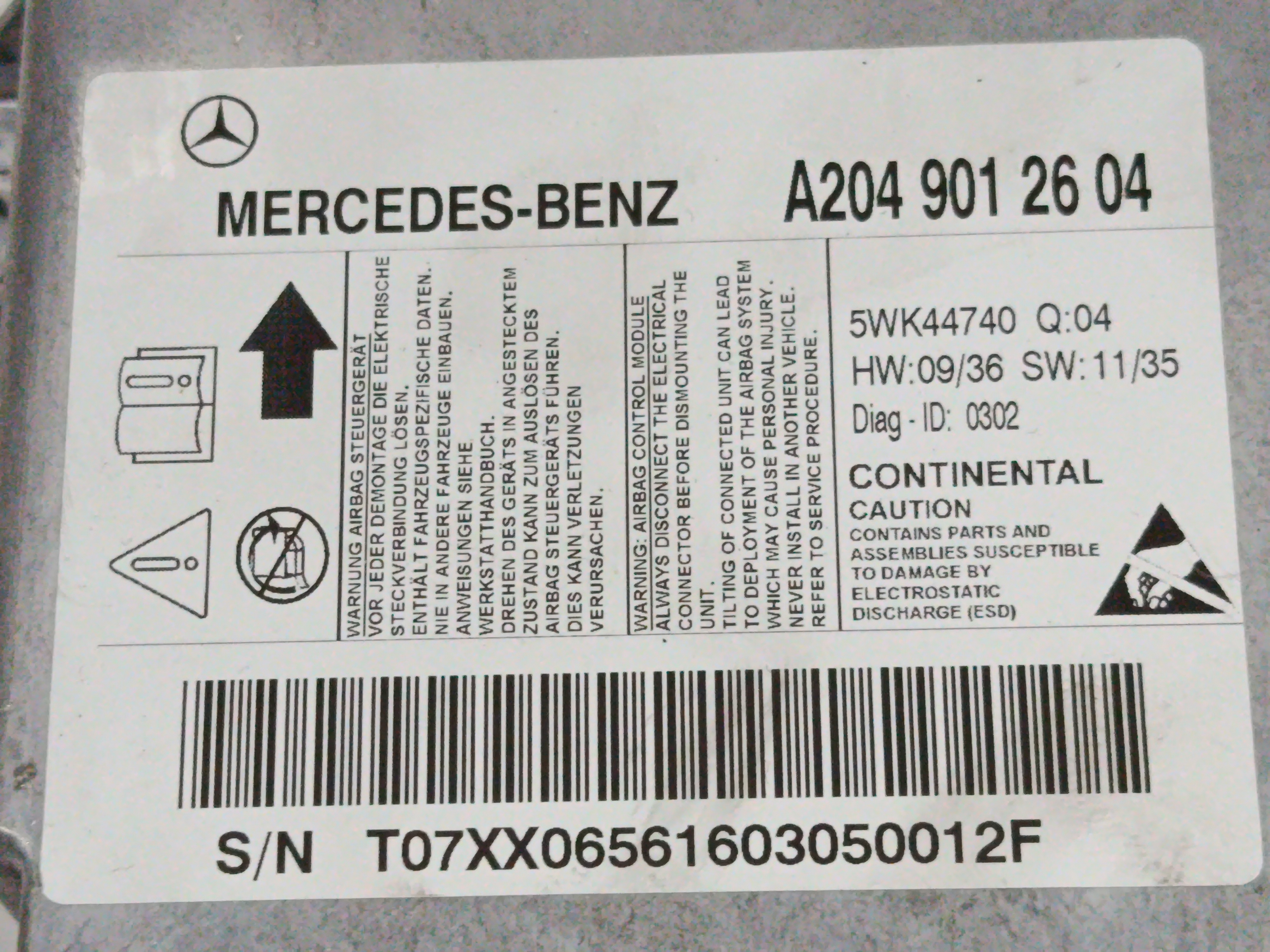 KIT AIRBAG MERCEDES CLASE C (W204) BERLINA 2.1 CDI CAT