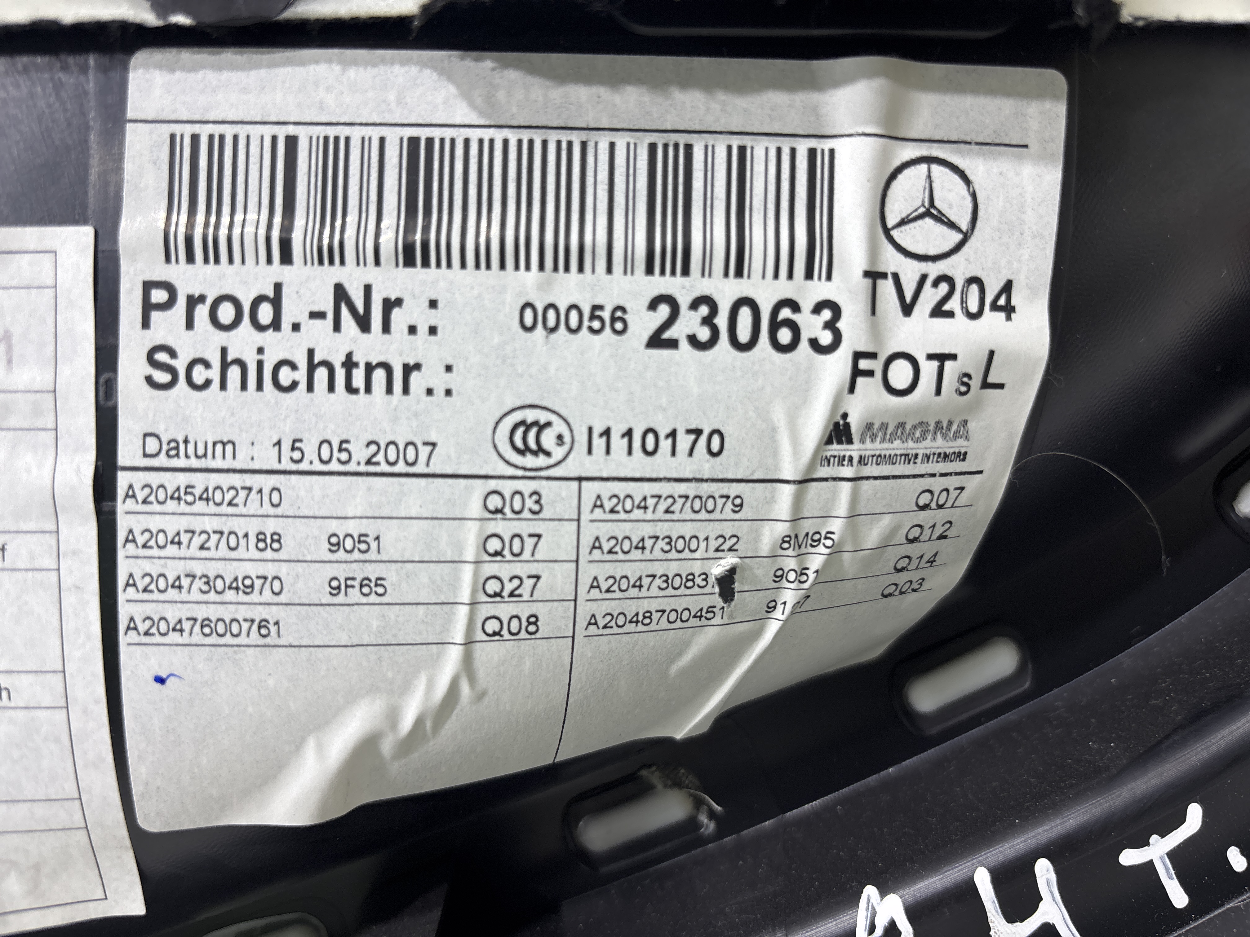 PAÑO PUERTA TRASERO IZQUIERDO MERCEDES CLASE C (W204) BERLINA 2.1 CDI CAT