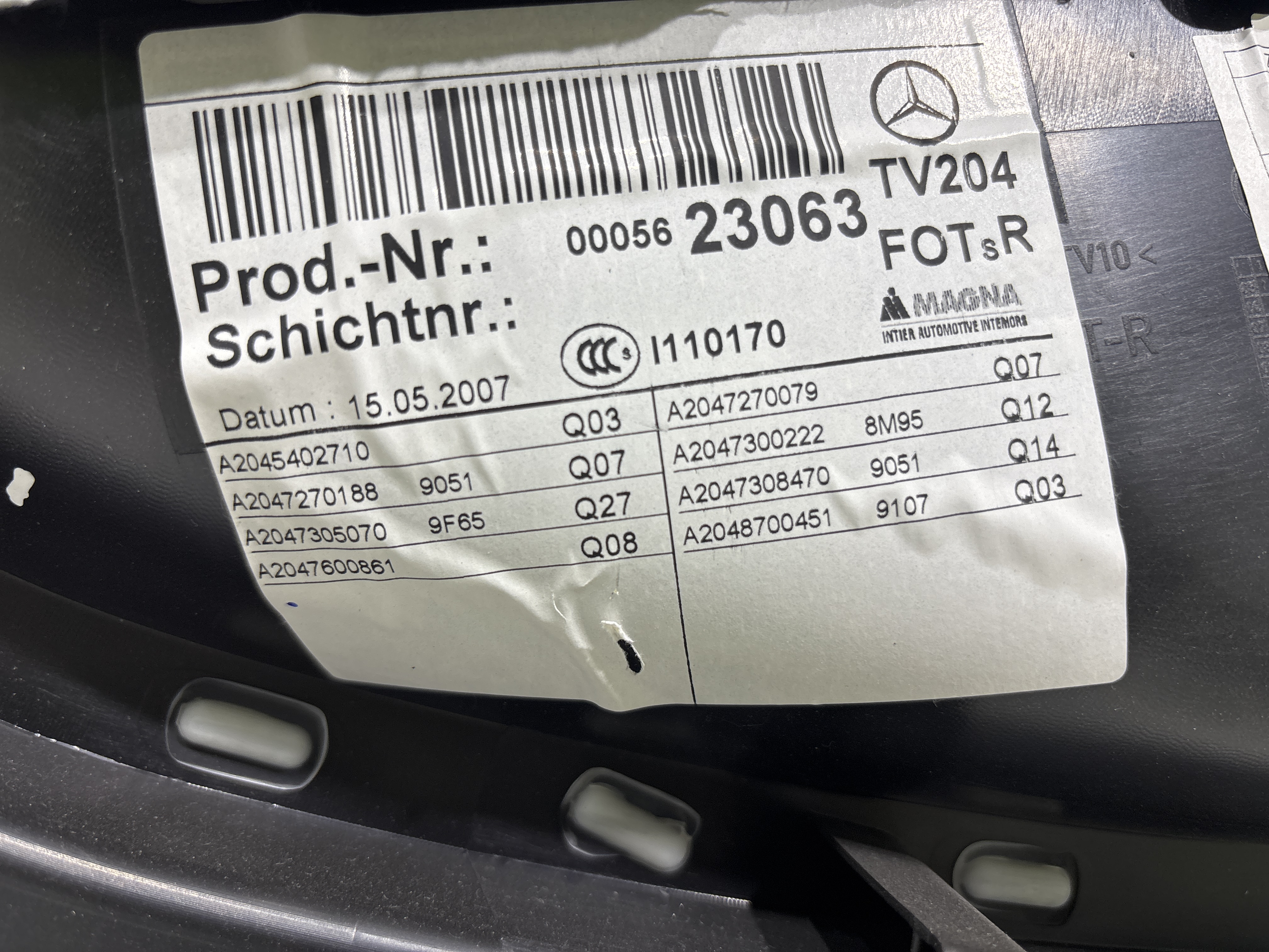 PAÑO PUERTA TRASERO DERECHO MERCEDES CLASE C (W204) BERLINA 2.1 CDI CAT