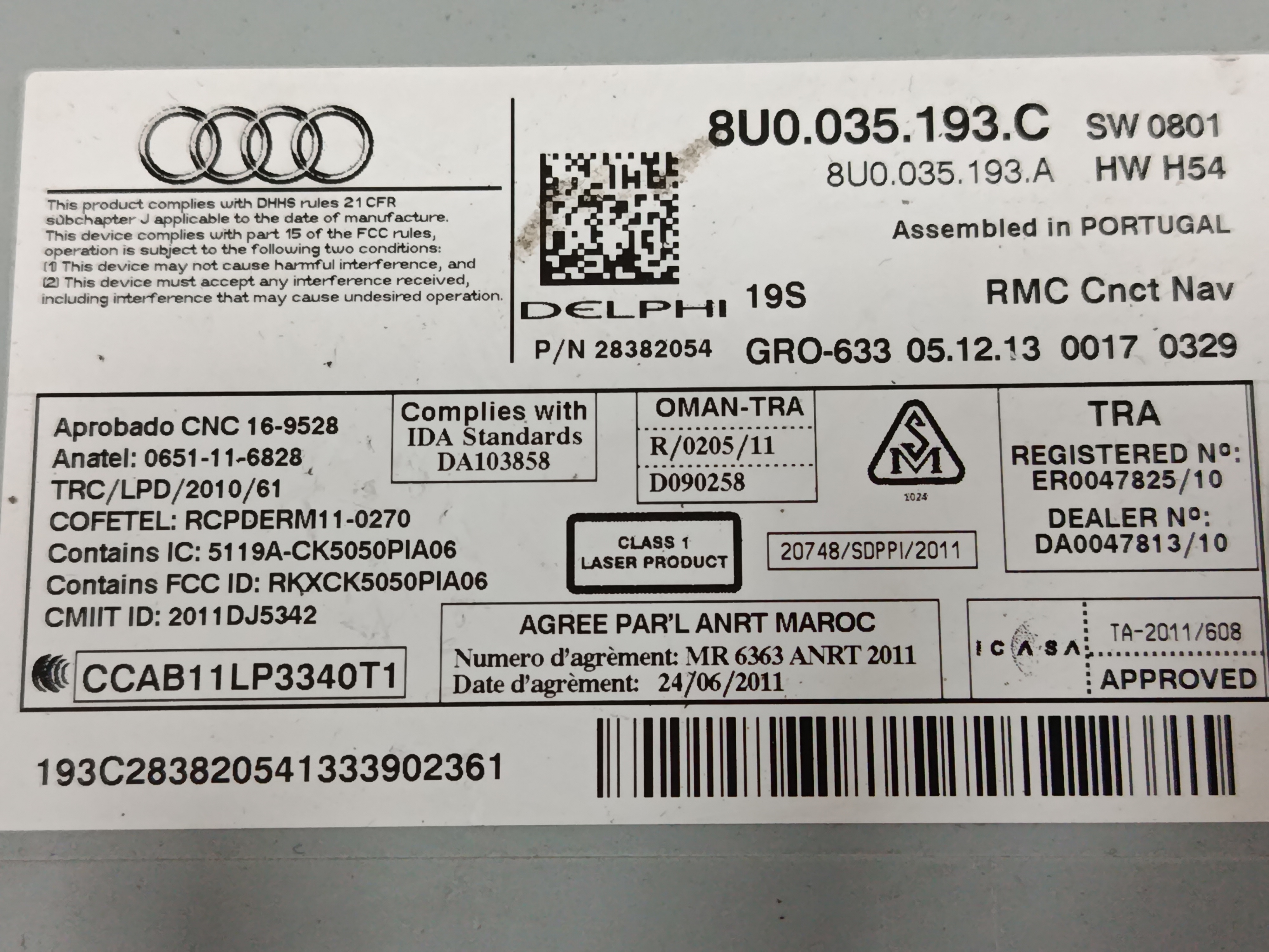 SISTEMA AUDIO / RADIO CD AUDI Q3 (8U) 2.0 TDI (103kW) Advance